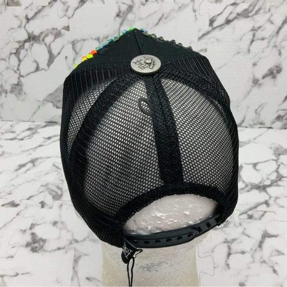 Ed Hardy Dragons BlackMulticolor Rhinestone Trucker Hat NWT